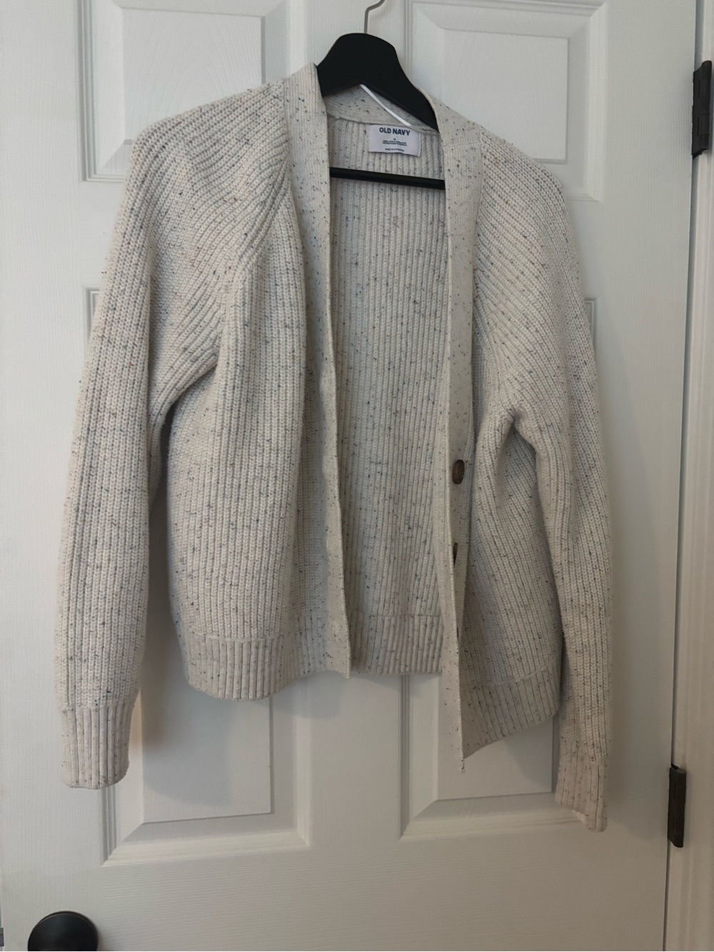 Old Navy Cream Flecked Ribbed Button Cardigan